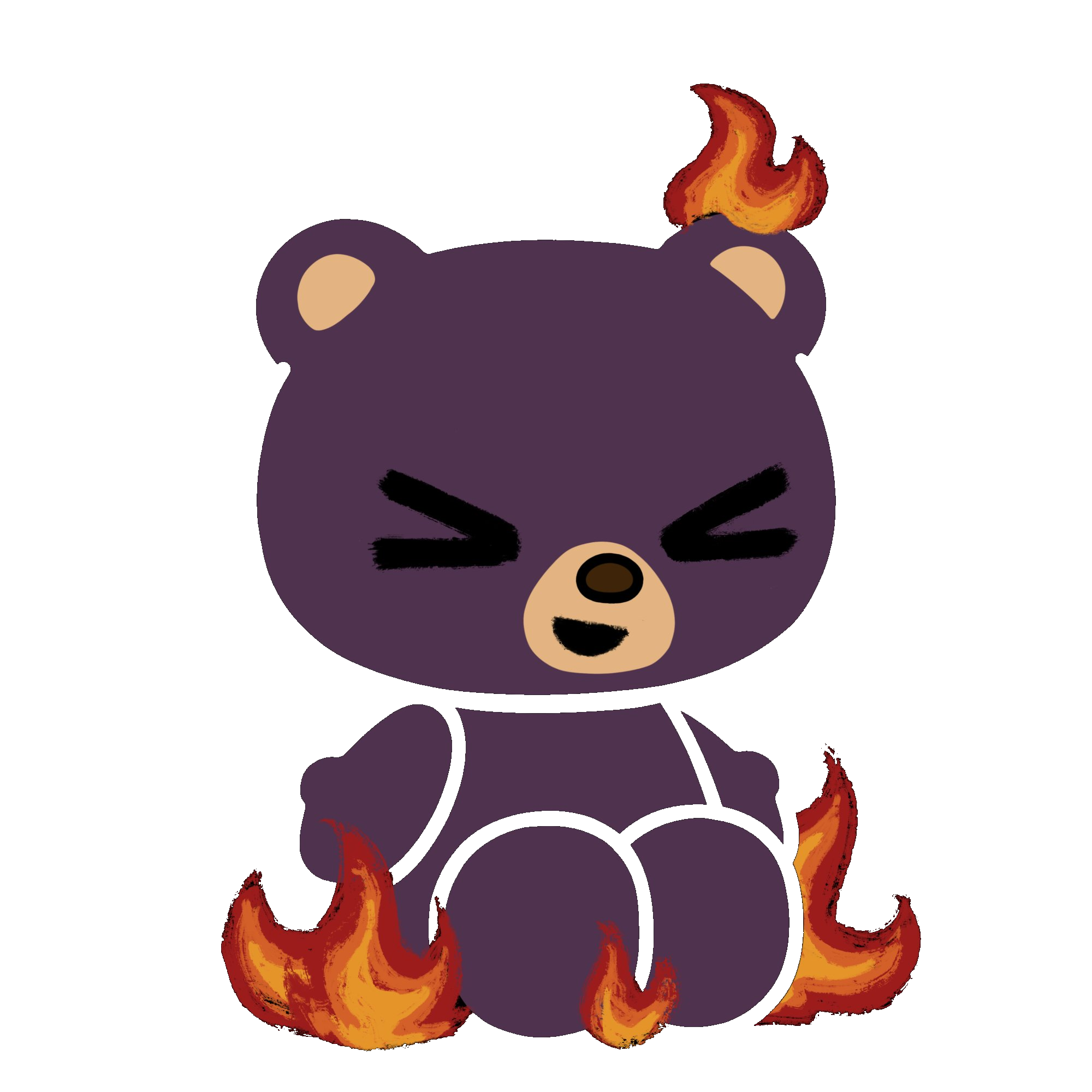 Poku sitting in fire